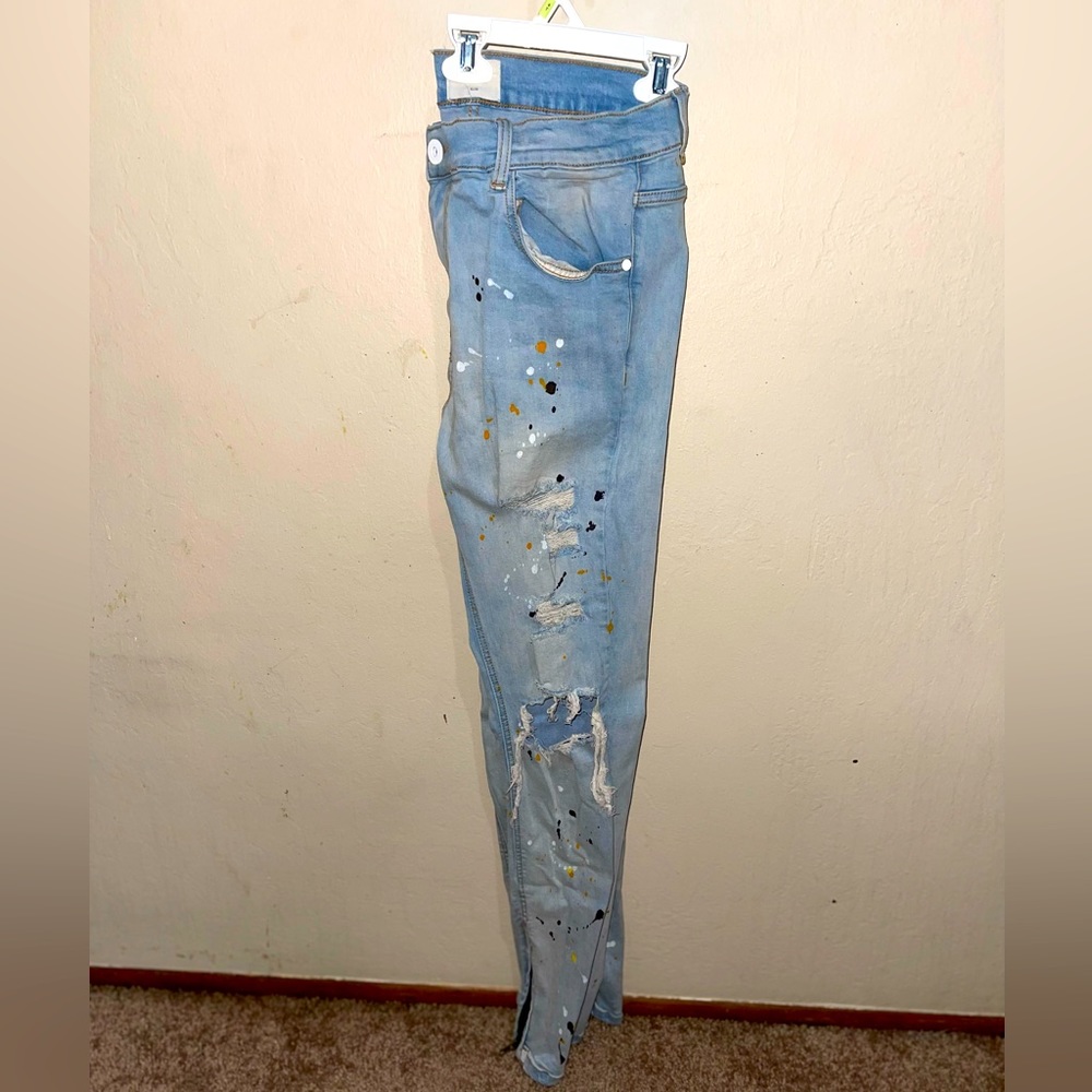 KDNK Blue Paint Splatter Jeans. Size: 36